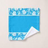 青と白のヴィンテージダマスモノグラム バスタオルセット (ウォッシュタオル)