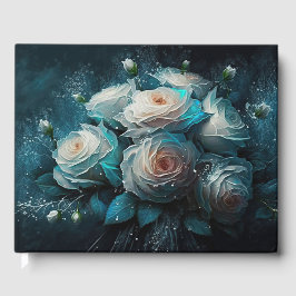 青と白のヴィンテージバラ ゲストブック