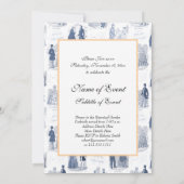 青と白のヴィンテージファッションフランスのトイル 招待状 (裏面)