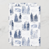 青と白のヴィンテージファッションフランスのトイル 招待状 (正面/裏面)