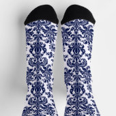 青と白のヴィンテージフローラのパターン ソックス (上部)