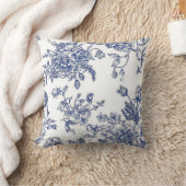青と白のヴィンテージフローラアクセント枕 クッション (ブランケット)