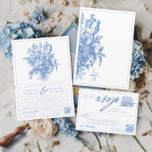 青と白のヴィンテージフローラエレガント庭園の結婚式 招待状