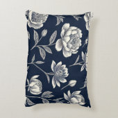 青と白のヴィンテージフローラブロックプリント アクセントクッション (裏面(縦))