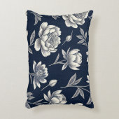 青と白のヴィンテージフローラブロックプリント アクセントクッション (正面(垂直))