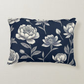 青と白のヴィンテージフローラブロックプリント アクセントクッション (裏面)