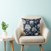 青と白のヴィンテージフローラブロックプリント クッション (椅子)