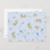 青と白のヴィンテージフローラプリント ポストカード (正面/裏面)