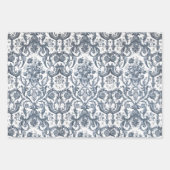 青と白のヴィンテージフローラ無地の ラッピングペーパーシート (正面)