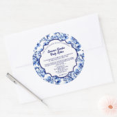 青と白のヴィンテージフローラ石鹸の化粧品ラベル ラウンドシール (封筒)