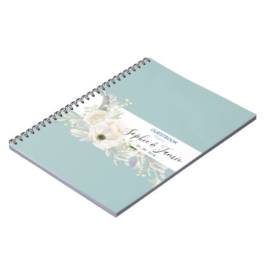 青と白のヴィンテージフローラ結婚のゲストブック ノートブック (左側)