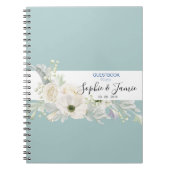 青と白のヴィンテージフローラ結婚のゲストブック ノートブック (正面)