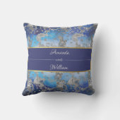 青と白のヴィンテージフローラ クッション (裏面)