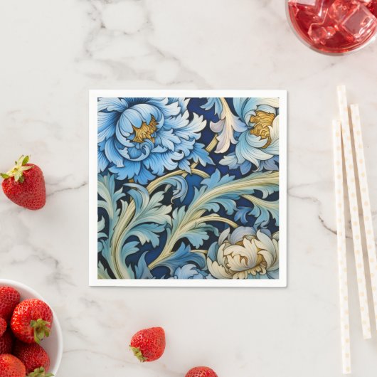 青と白のヴィンテージフローラ スタンダードカクテルナプキン (インサイチュ)