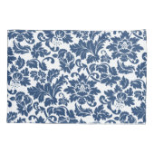 青と白のヴィンテージフローラ 枕カバー (裏面)