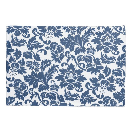 青と白のヴィンテージフローラ 枕カバー (裏面)