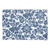 青と白のヴィンテージフローラ 枕カバー (正面)