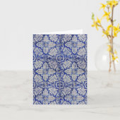 青と白のヴィンテージ地中海のフローラルパターン カード (黄色い花)