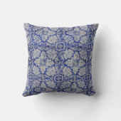 青と白のヴィンテージ地中海のフローラルパターン クッション (裏面)