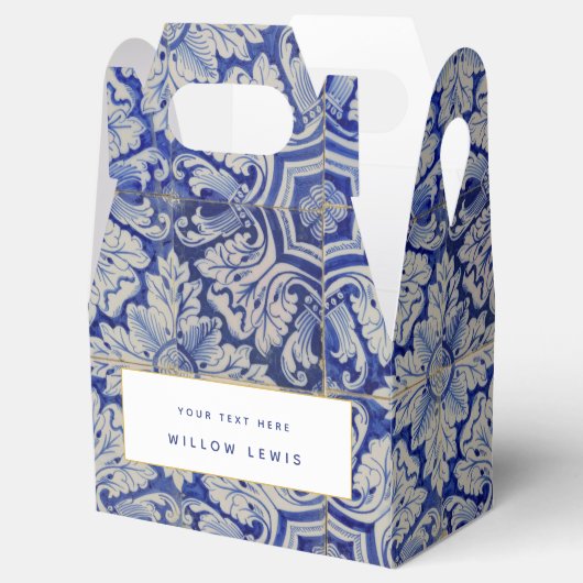 青と白のヴィンテージ地中海のフローラルパターン フェイバーボックス (オープン)