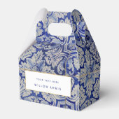 青と白のヴィンテージ地中海のフローラルパターン フェイバーボックス (正面サイド)