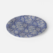 青と白のヴィンテージ地中海のフローラルパターン ペーパープレート (アングル)