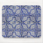 青と白のヴィンテージ地中海のフローラルパターン マウスパッド (正面)