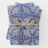 青と白のヴィンテージ地中海のフローラルパターン ラッピングペーパーシート (インサイチュ)