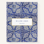 青と白のヴィンテージ地中海のフローラレシピ ノートブック (正面)