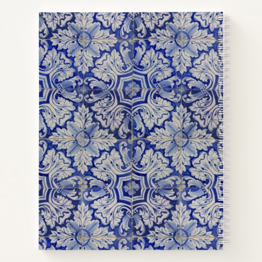青と白のヴィンテージ地中海のフローラレシピ ノートブック (裏面)