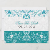 青と白のヴィンテージ花 - 結婚式の日程を保存 招待状 (裏面)