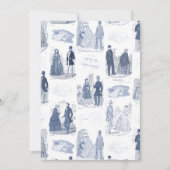 青と白のヴィンテージ ファッション フレンチ トワール 招待状 (正面)