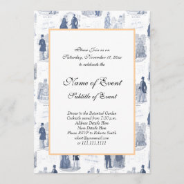 青と白のヴィンテージ ファッション フレンチ トワール 招待状