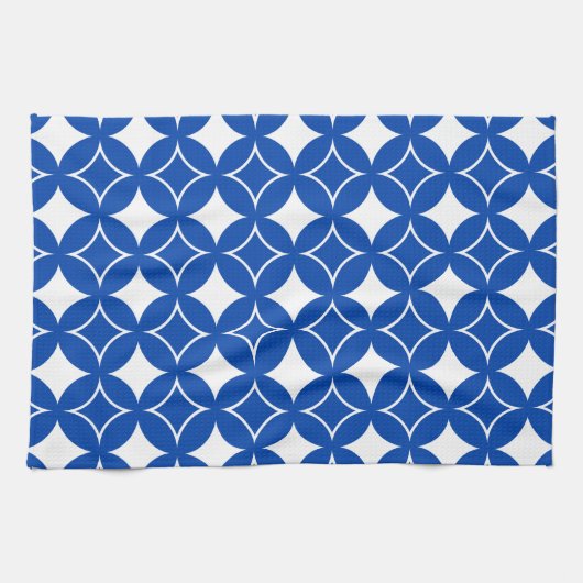 青と白の七宝パターン キッチンタオル (横)