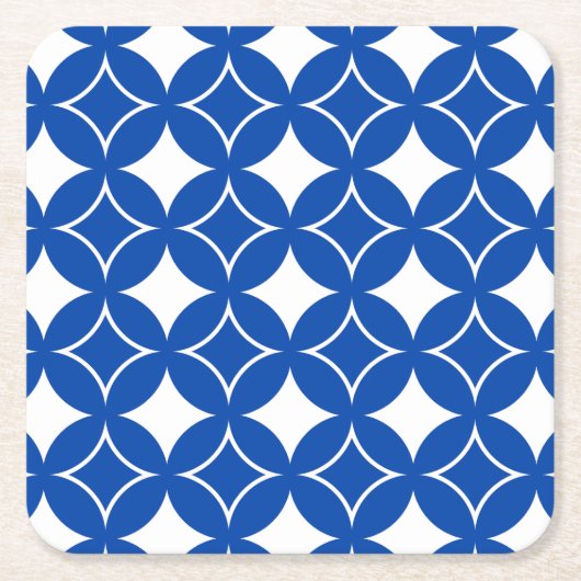 青と白の七宝パターン スクエアペーパーコースター (正面)