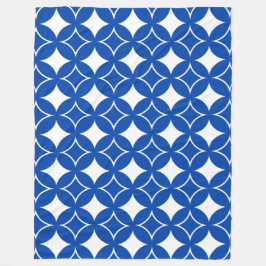青と白の七宝パターン フリースブランケット