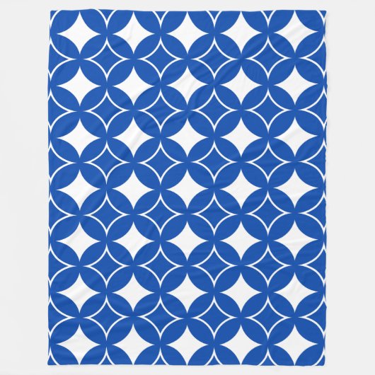 青と白の七宝パターン フリースブランケット (正面)