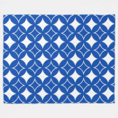 青と白の七宝パターン フリースブランケット (正面(横))