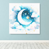 青と白の三日月の天体ボーモダンホ キャンバスプリント (インサイチュ (ウッドフロア))