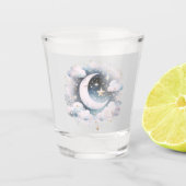 青と白の三日月の天体ボーモダンホ ショットグラス (正面)