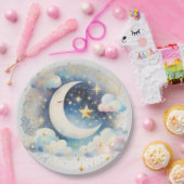 青と白の三日月の天体ボーモダンホ ペーパープレート (パーティー)