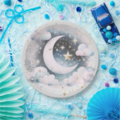 青と白の三日月の天体ボーモダンホ ペーパープレート (パーティー)