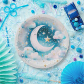 青と白の三日月の天体ボーモダンホ ペーパープレート (パーティー)