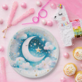 青と白の三日月の天体ボーモダンホ ペーパープレート (パーティー)