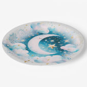 青と白の三日月の天体ボーモダンホ ペーパープレート (アングル)