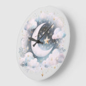 青と白の三日月の天体ボーモダンホ ラージ壁時計 (傾斜)