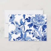 青と白の中国の鳥の花柄レシピ同封カード 招待状 (裏面)
