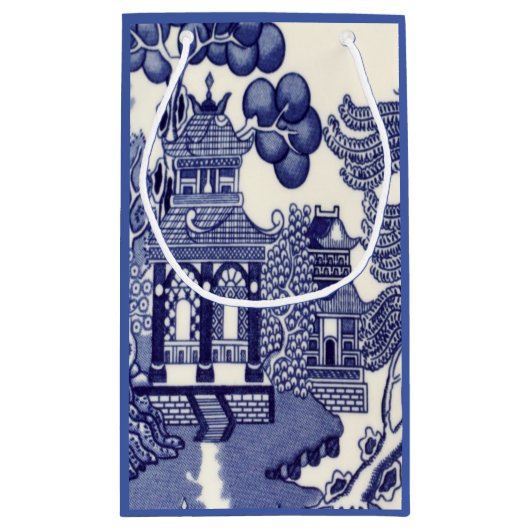 青と白の中国のChinoiserie スモールペーパーバッグ (裏面)