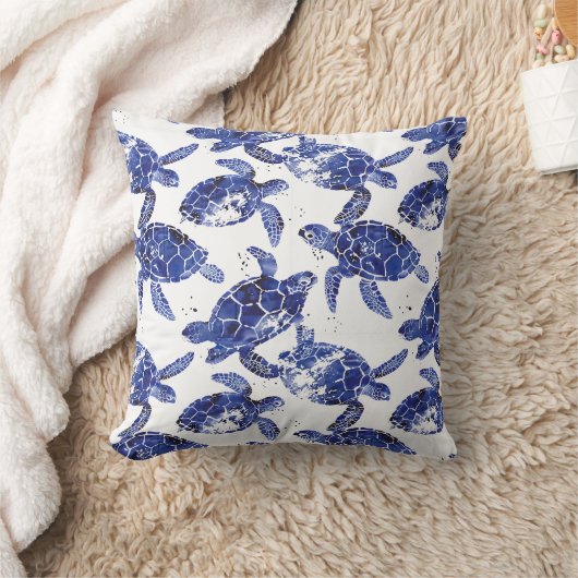 青と白の亀模様 クッション (ブランケット)
