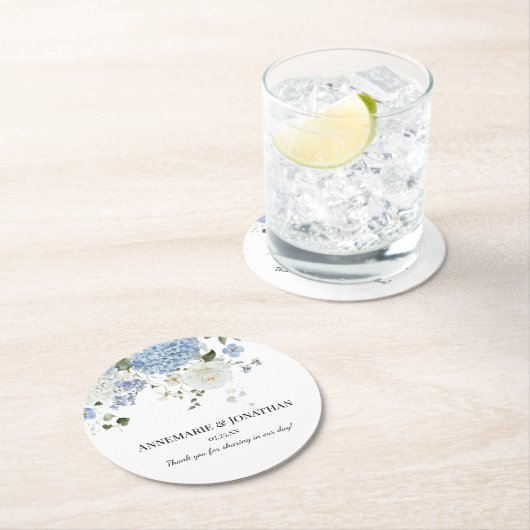 青と白の伝統的花模様 ラウンドペーパーコースター (インサイチュ)